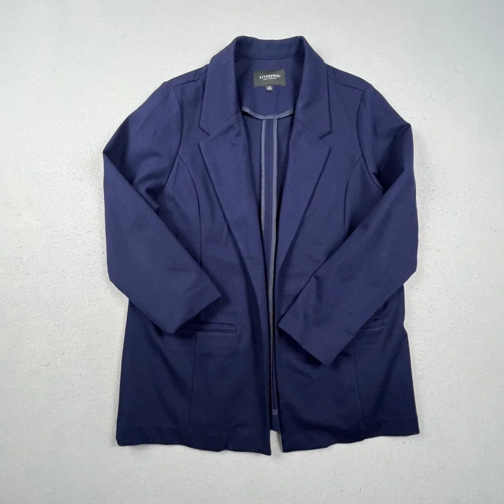 Liverpool Blazer Women XL Cadet Blue Open Front Ponte Knit Professional